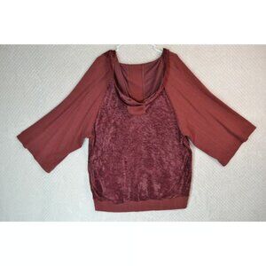 Free People Go Softly Women's Large Burgundy Velvet Hoodie Pullover